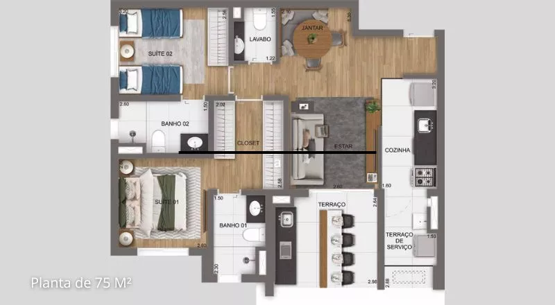 Planta 75 m²