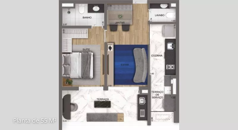 Planta 55 m²